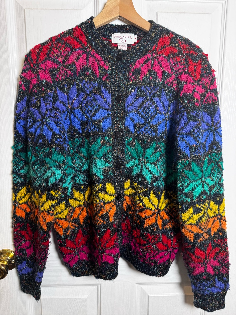 Vintage 90s Doncaster Rainbow Floral Textured Cardigan Sweater Medium Oversized